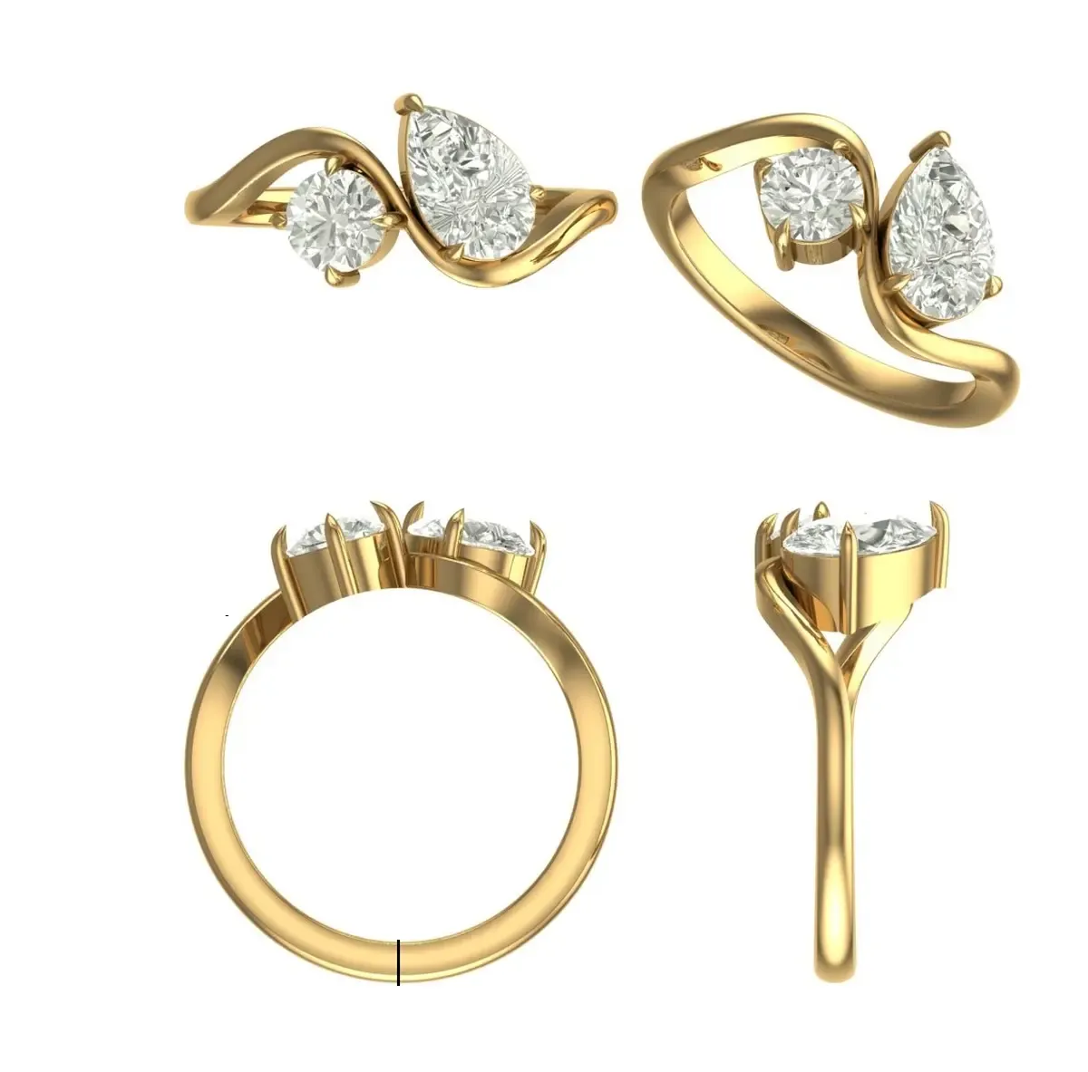 Pear & Round Diamond Fashion Ring 