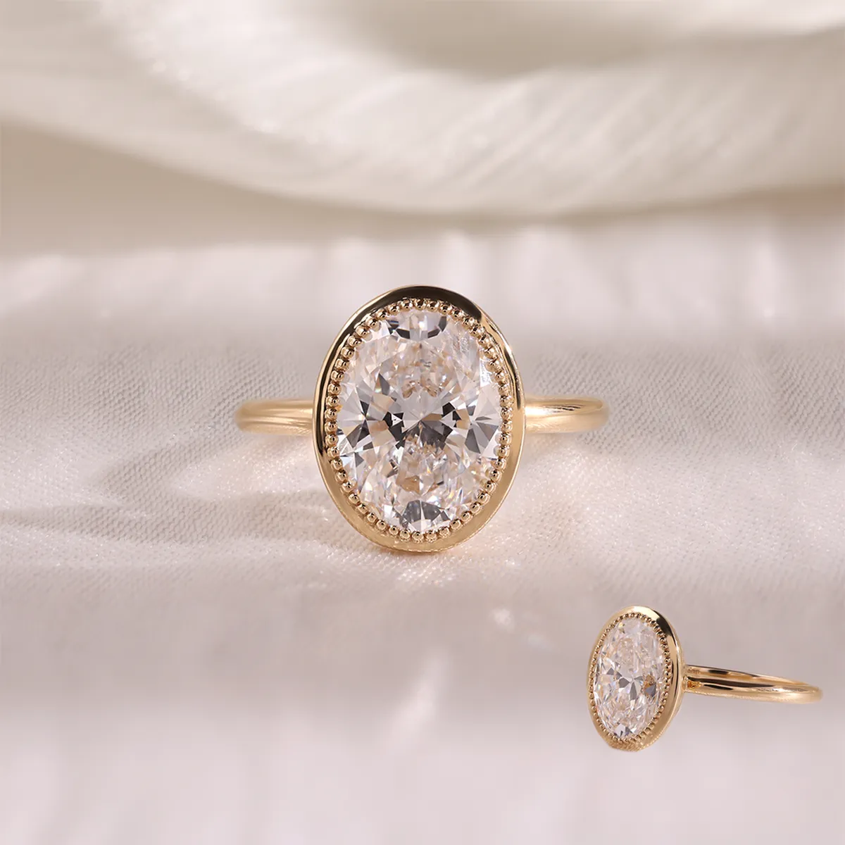 Bezel Setting Oval Diamond Solitaire Ring 