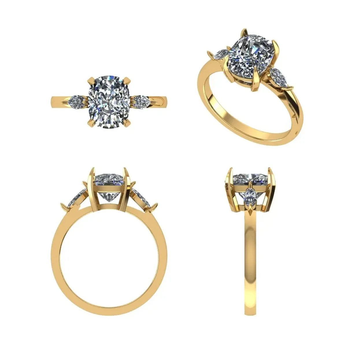 Cushion & Marquise Diamond Engagement Ring 