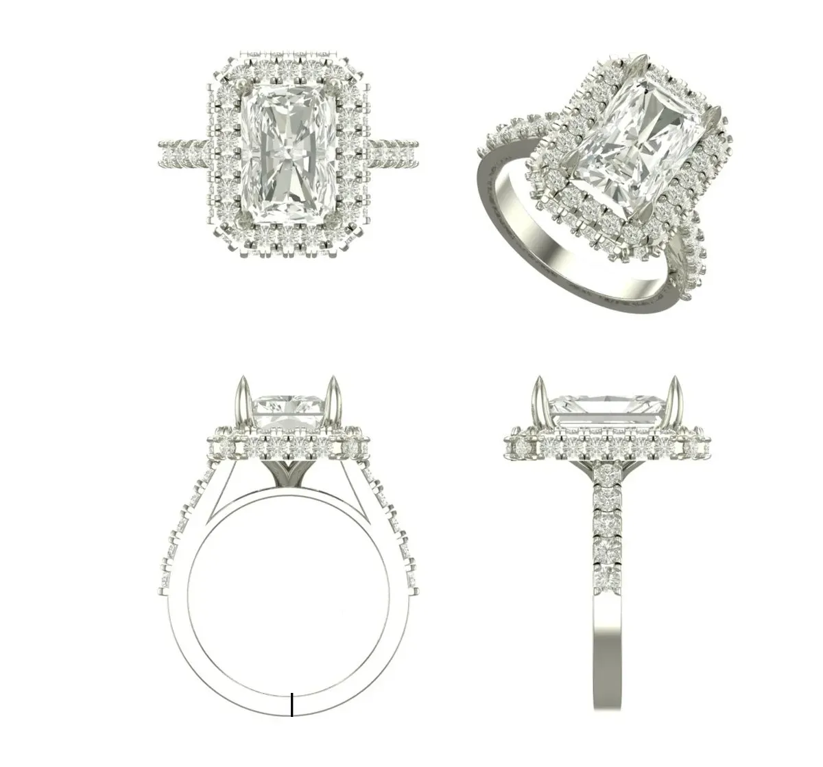 Halo Setting Radiant & Round Diamond Engagement Ring 