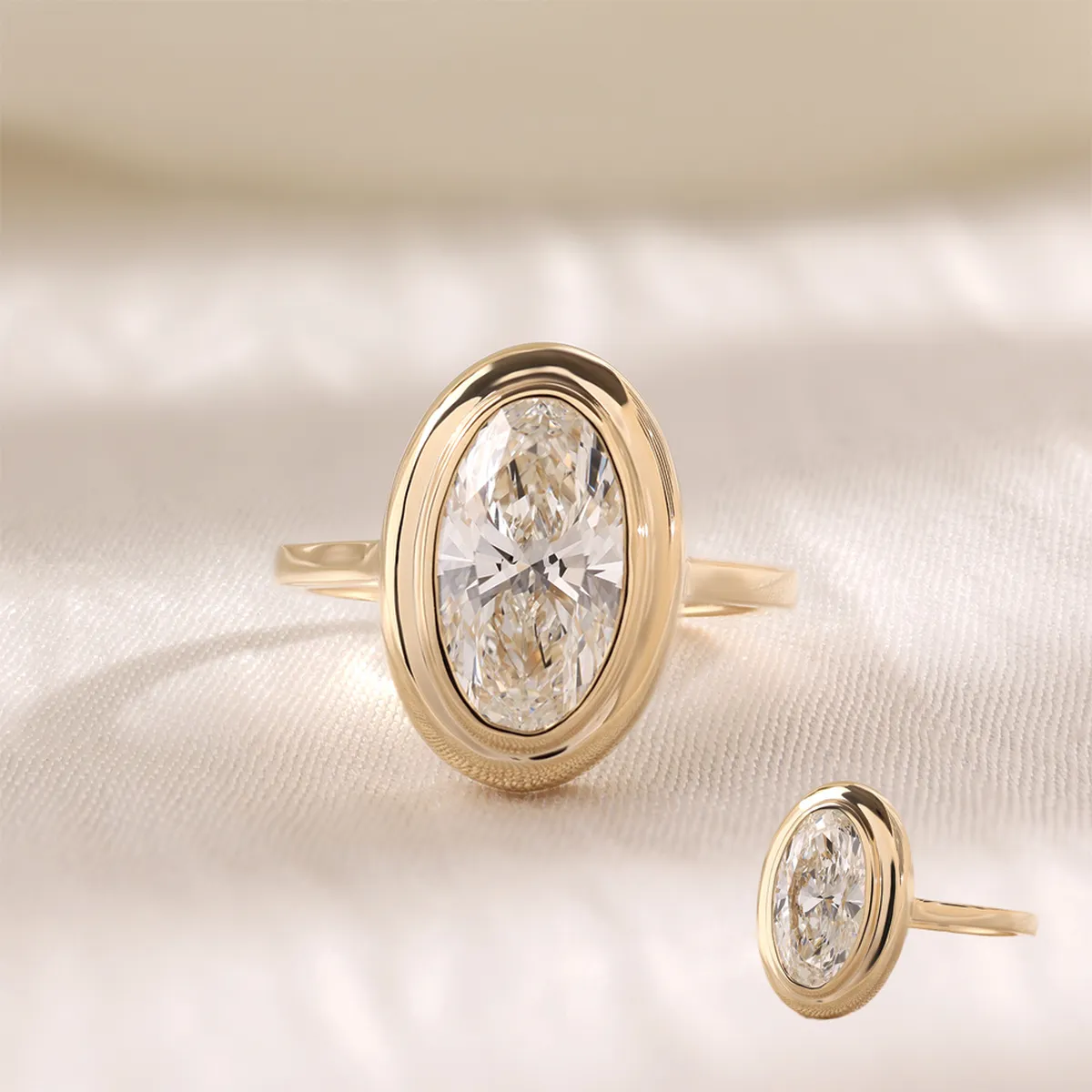 Bezel Setting Oval Diamond Solitaire Ring 