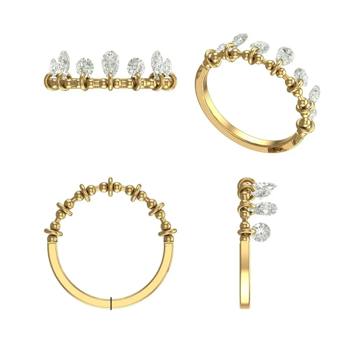 Pear & Round Drill Diamond Ring 