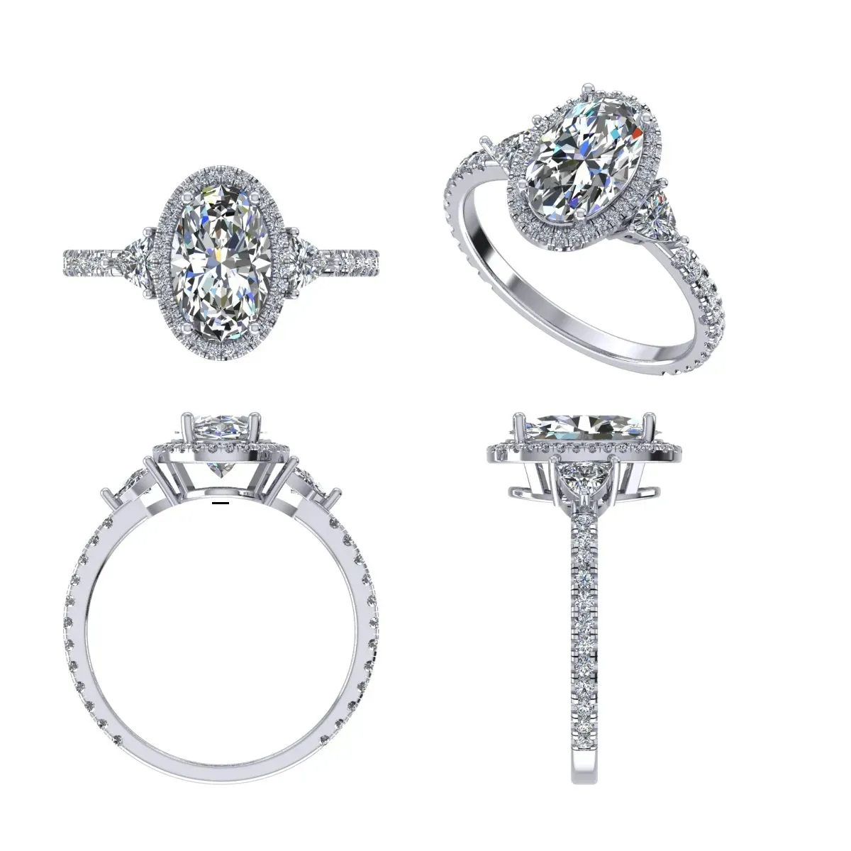 Trillion , Oval & Round Diamond Engagement Ring 