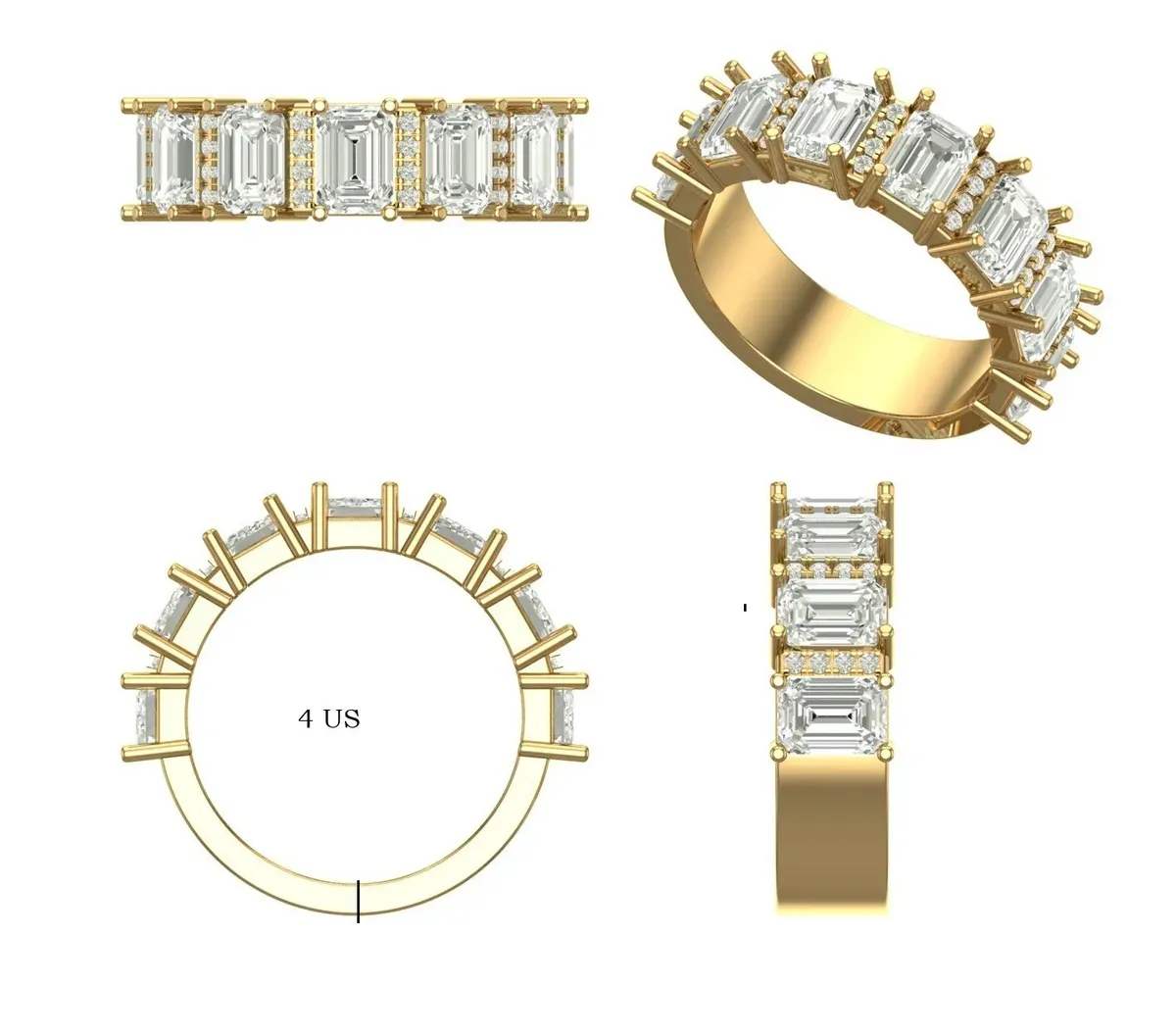 Round & emerald Diamond Half Eternity Band 