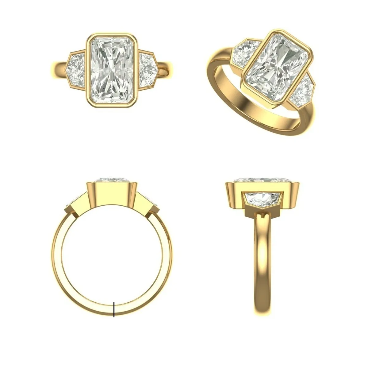 Bezel Setting 3 Diamond Engagement Ring 