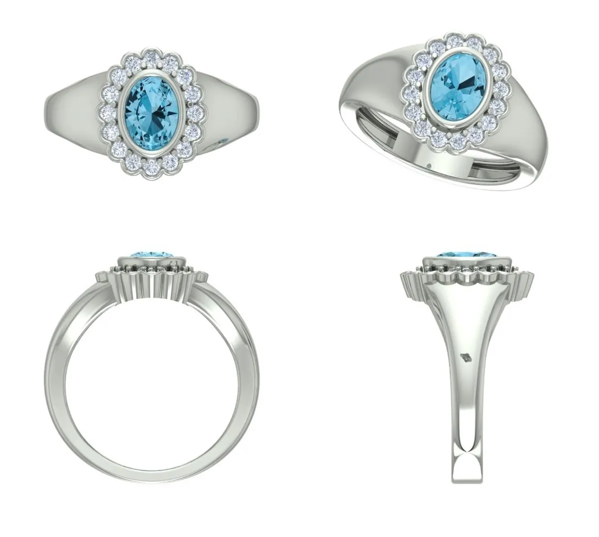 Oval Stone & Round Diamond Engagement Band 