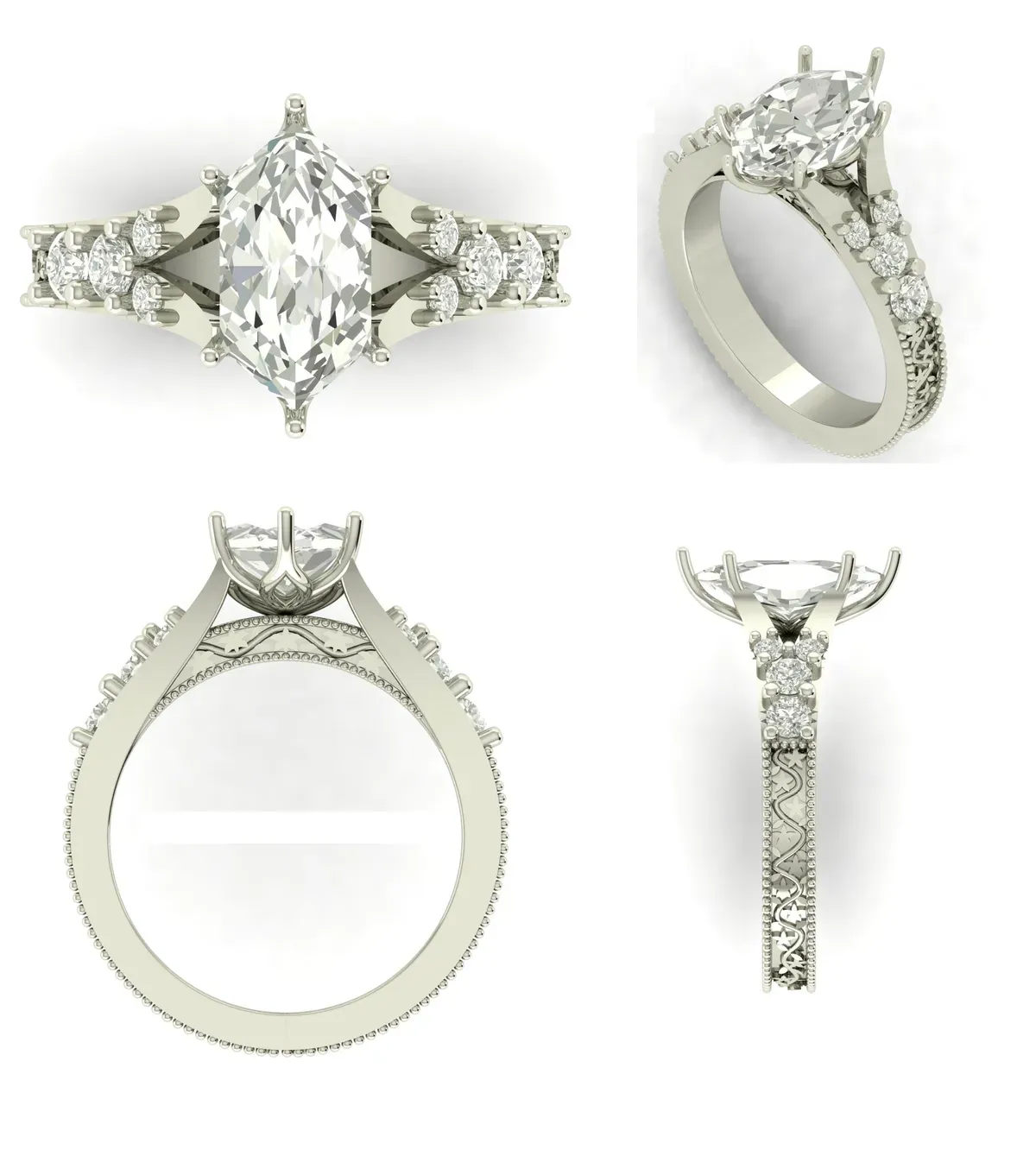 Dutch Marquise & Round Diamond Engagement Ring 