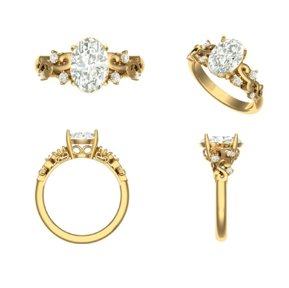 Oval & Round Diamond Engagement Ring 
