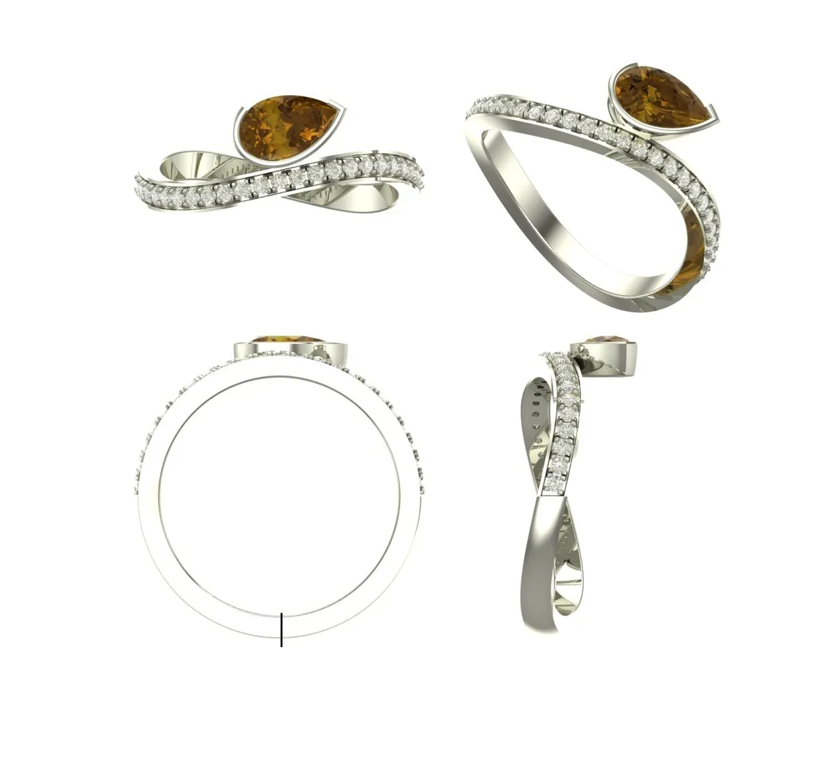 Bezel Setting Fancy Pear & Round Diamond Ring