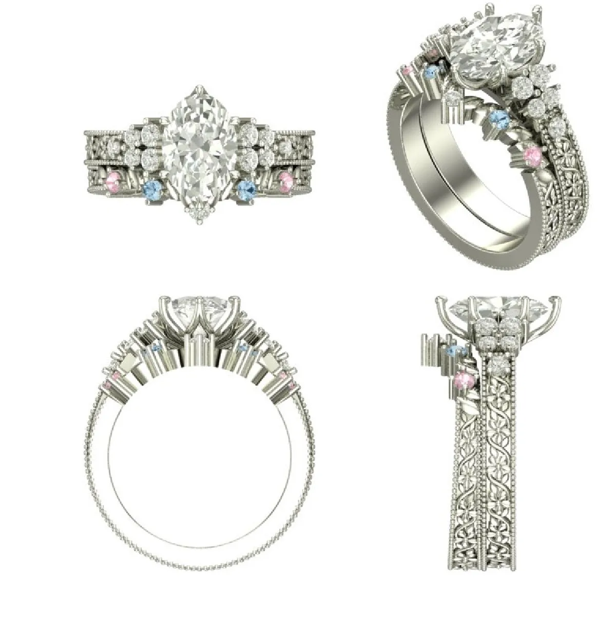 Marquise &Round Diamond Engagement Ring
