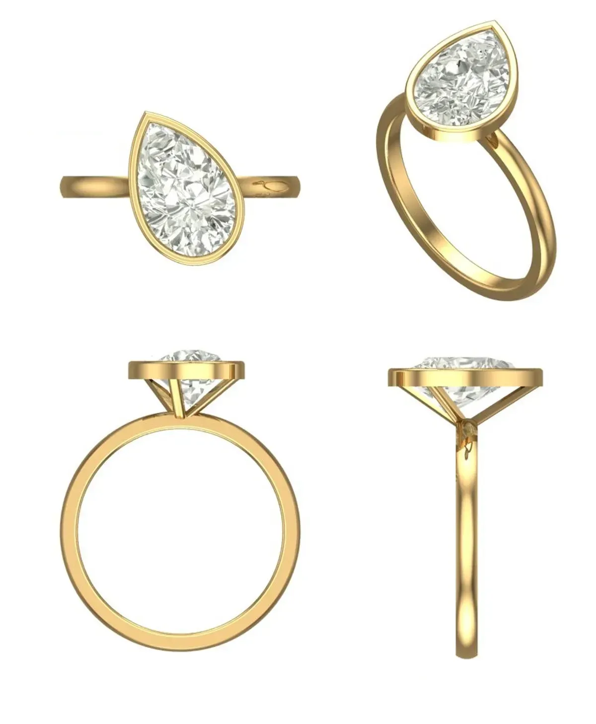 Bezel Setting Pear Diamond Solitaire Ring 