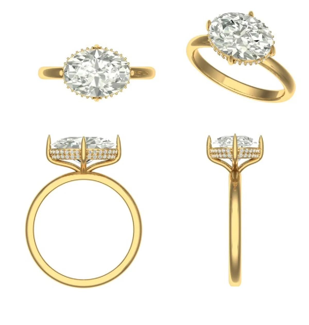 Halo setting Oval & Round Diamond Engagement Ring 