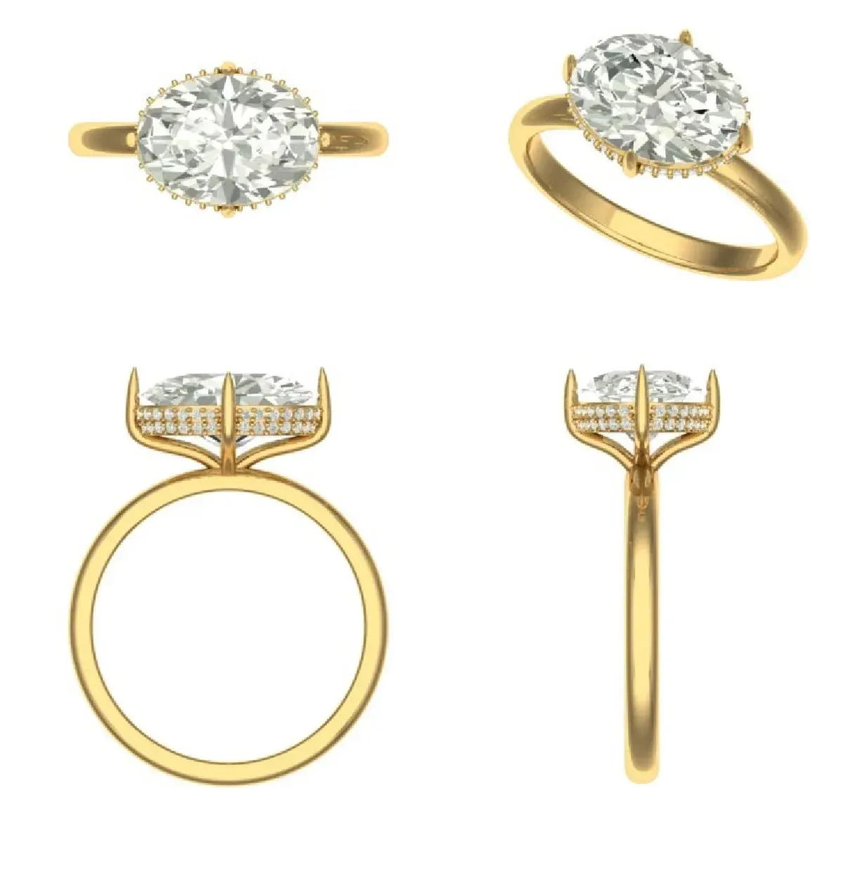 Hidden Halo Setting Oval & Round Diamond Ring 
