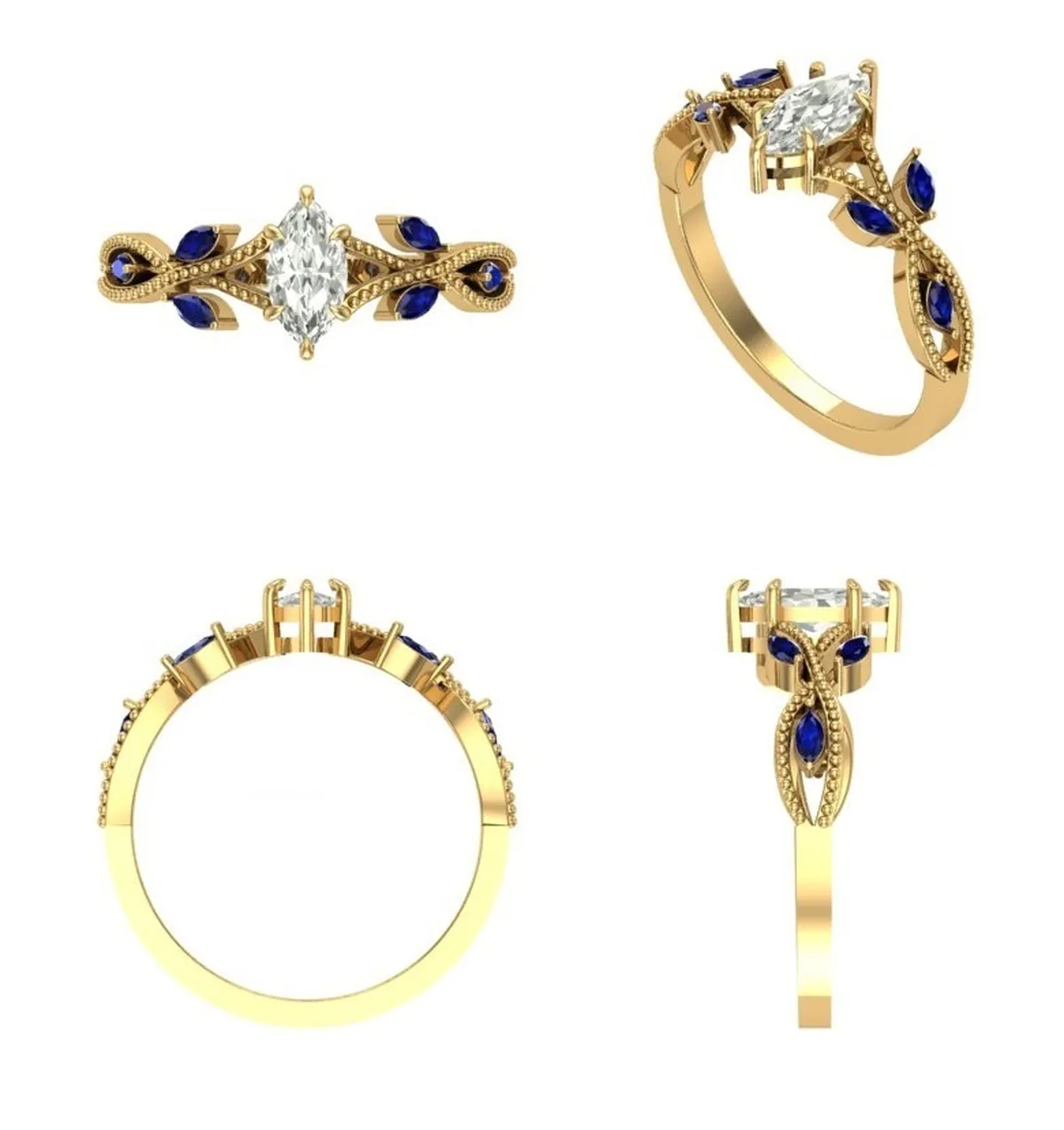 Marquise Diamond With colour Stone Womens  Ring 