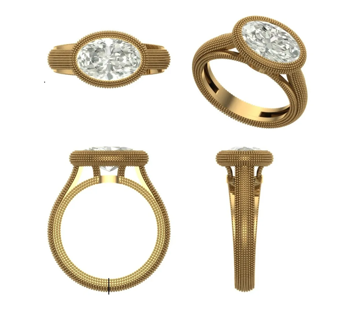 Oval Diamond Milgrain Solitaire Ring 