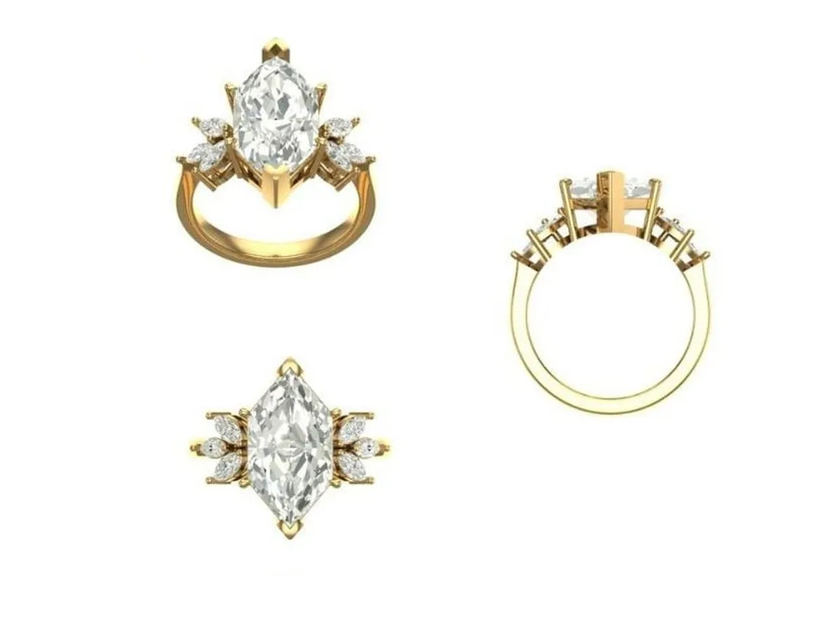 Center Dutch Marquise & Side Marquise Ring 