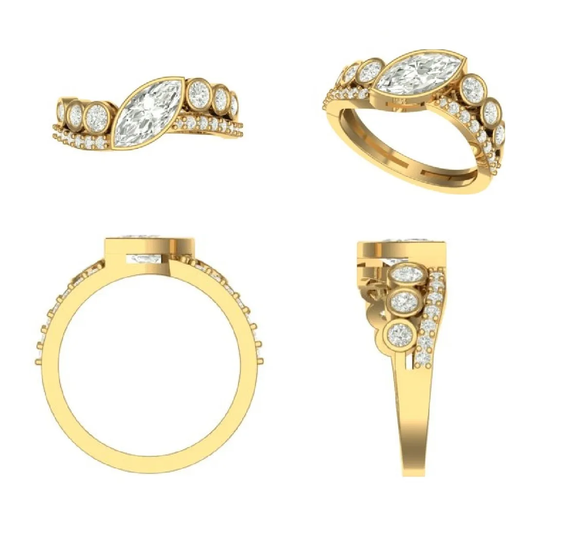 Bezel setting Marquise & Round Diamond Ring 